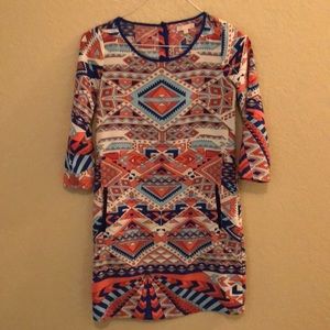 Printed GB 3/4 Sleeve Shift Dress